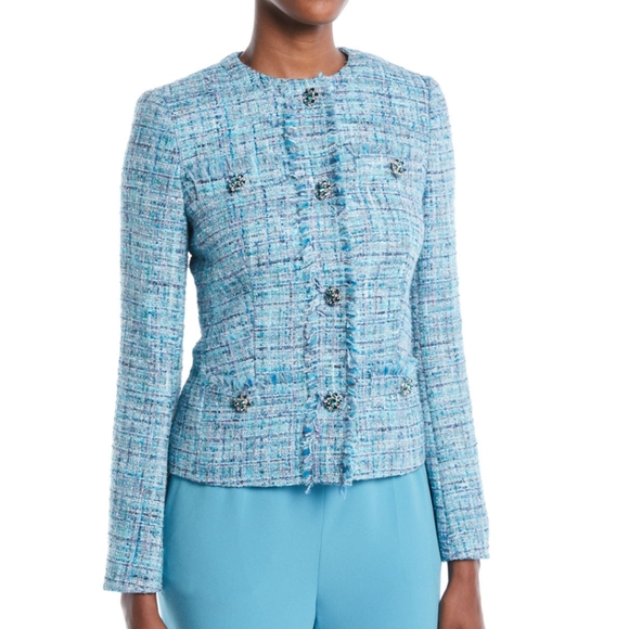 Escada Jackets & Blazers - Escada Fringe Jacket Tweed Floral Rhinestone 36